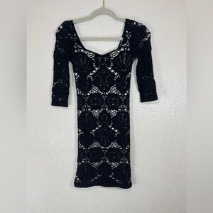 Intimately Free People Lace Black White Long Sleeve Medallion Bodycon Mini Dress